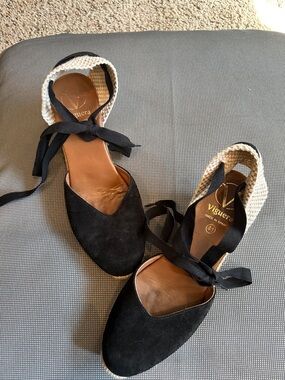 Black Lace-Up Espadrille Flats